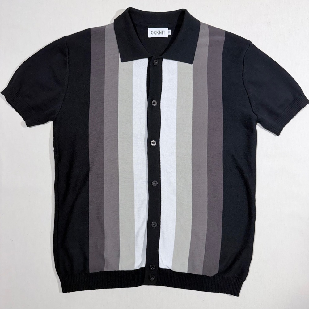 OXKNIT Retro Vintage Inspired 
 Knit Striped Polo Shirt Mens XL